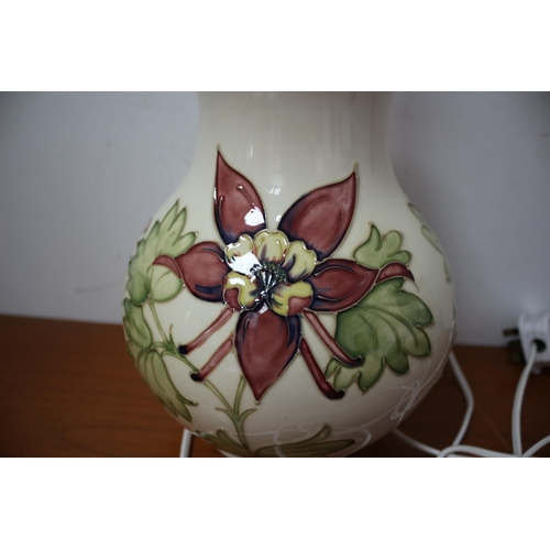 437 - Moorcroft ' Columbine' Design Lamp - 32cm Tall - 1st Quality - Marks to Base - Working