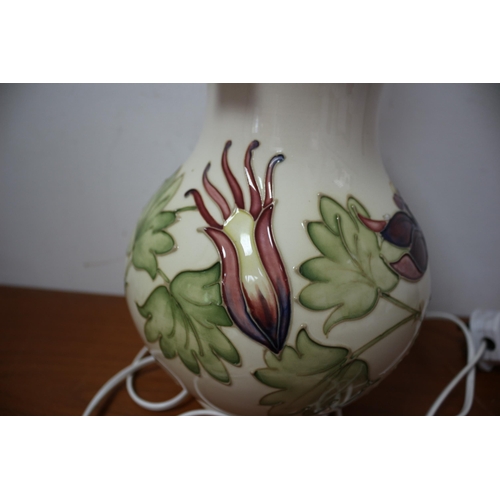 437 - Moorcroft ' Columbine' Design Lamp - 32cm Tall - 1st Quality - Marks to Base - Working