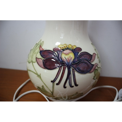 437 - Moorcroft ' Columbine' Design Lamp - 32cm Tall - 1st Quality - Marks to Base - Working