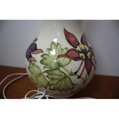 437 - Moorcroft ' Columbine' Design Lamp - 32cm Tall - 1st Quality - Marks to Base - Working