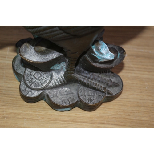 471 - Heavy Bronze of a Chinese Cockerel Standing on Coins - Symbolising Good Fortune - 27cm Tall