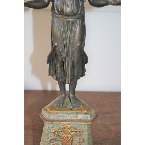 486 - Absolutely Stunning Pair of Aged Large French Bronze Figurine Candlesticks, Each With a Roman Woman ... 