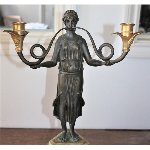 486 - Absolutely Stunning Pair of Aged Large French Bronze Figurine Candlesticks, Each With a Roman Woman ... 