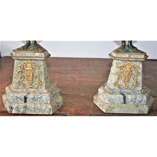 486 - Absolutely Stunning Pair of Aged Large French Bronze Figurine Candlesticks, Each With a Roman Woman ... 