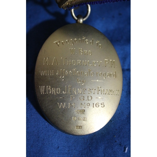 514 - Original Morgan Alfred Thornley Masonic Garb including a Heavy Silver Hallmarked, Birmingham 1926, a... 