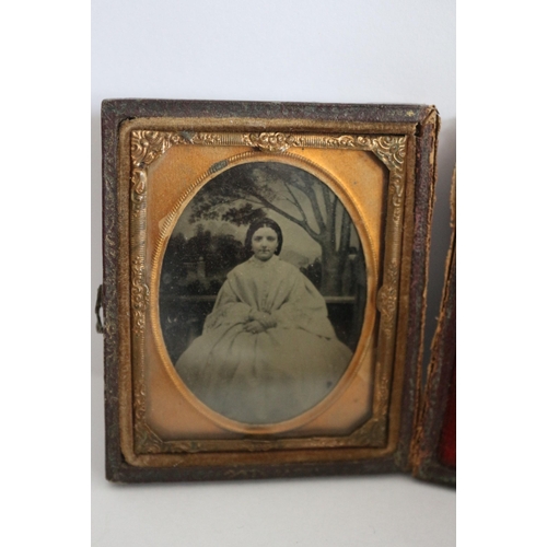 518 - Mid 19th Century Photograph of a Young Woman on Glass, Mounted in a Copper Frame and Embedded within... 