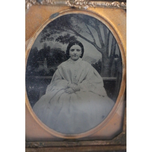 518 - Mid 19th Century Photograph of a Young Woman on Glass, Mounted in a Copper Frame and Embedded within... 