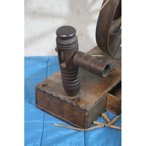 519 - 19th Century Hand Crafted Wooden Spinning Bobbin Winder with Tools in Drawer