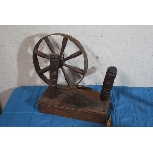 519 - 19th Century Hand Crafted Wooden Spinning Bobbin Winder with Tools in Drawer