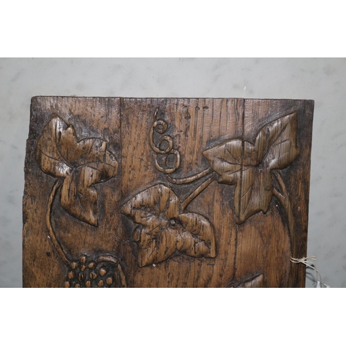 523 - Antique Circa Mid 19th Century, Highly Carved English Oak Panel - 22 x 20cm