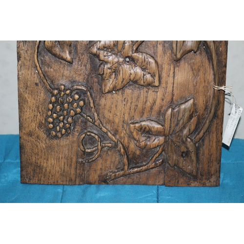 523 - Antique Circa Mid 19th Century, Highly Carved English Oak Panel - 22 x 20cm