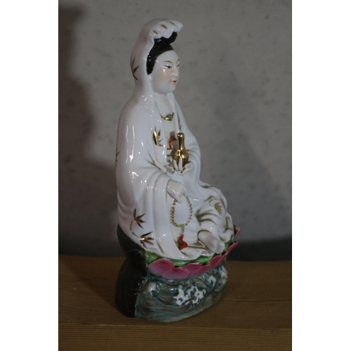 524 - Mid Century Export Chinese Glazed Deity Figure - 22cm Tall