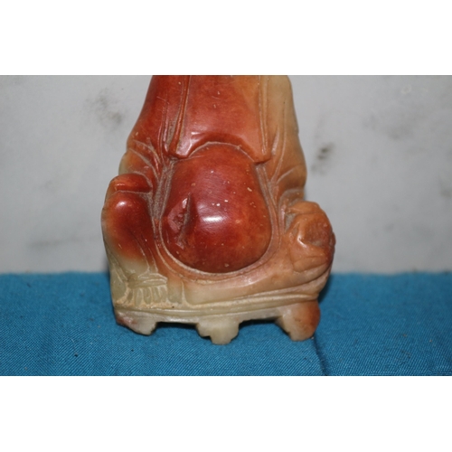 525 - Antique Soapstone Hand Carved Smiling Buddha, was Originally Hand Painted Also - 8cm