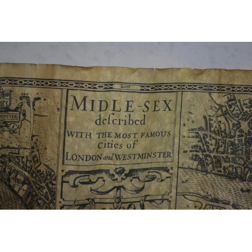 530 - Aged Map on Parchment Paper of Middlesex by John Speed