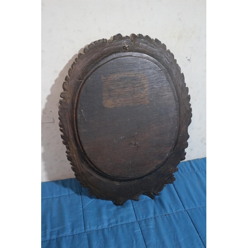 533 - Vintage Black Forest Carved Mirror with Bevelled Glass and Carving of Bird, possibly Robin