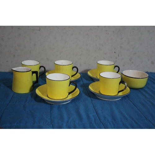 534 - Antique 1900 - 1910 Diamond China Ltd Yellow and Black Coffee Cups and Saucers along with Milk Jug a... 