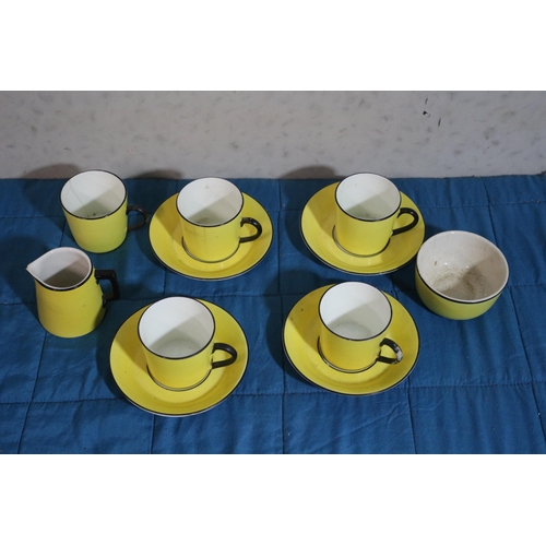 534 - Antique 1900 - 1910 Diamond China Ltd Yellow and Black Coffee Cups and Saucers along with Milk Jug a... 