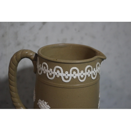 537 - 1860 James Dudson Brown Jasperware Jug - 17cm Tall