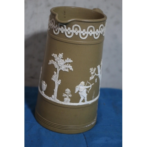 537 - 1860 James Dudson Brown Jasperware Jug - 17cm Tall