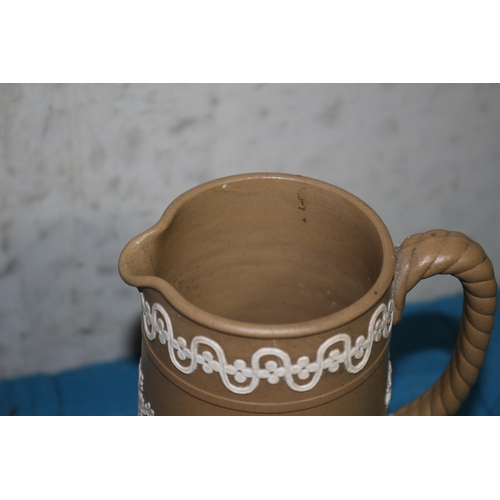 537 - 1860 James Dudson Brown Jasperware Jug - 17cm Tall