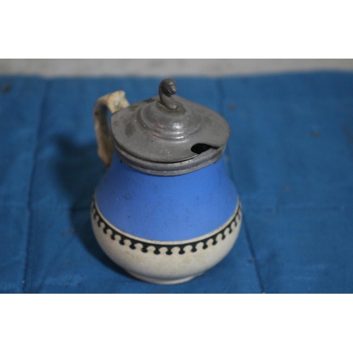 538 - Believed to be Staffordshire / Royal Doulton Blue and White Pot with Pewter Lid - 9cm Tall