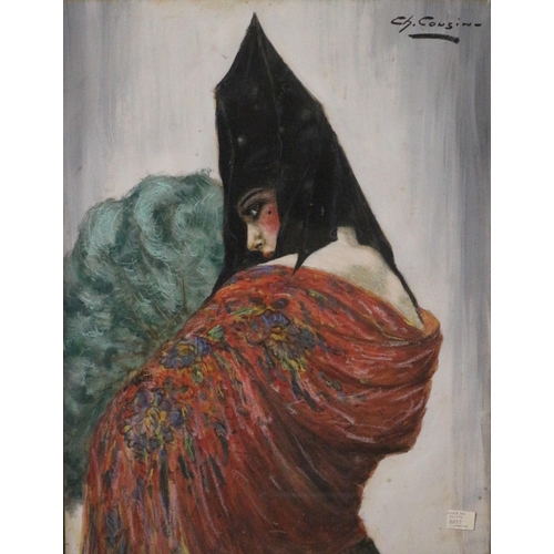 542 - Framed and Glazed Oil on Canvas - Mysterious Spanish Lady - by CH Cousin