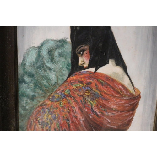 542 - Framed and Glazed Oil on Canvas - Mysterious Spanish Lady - by CH Cousin