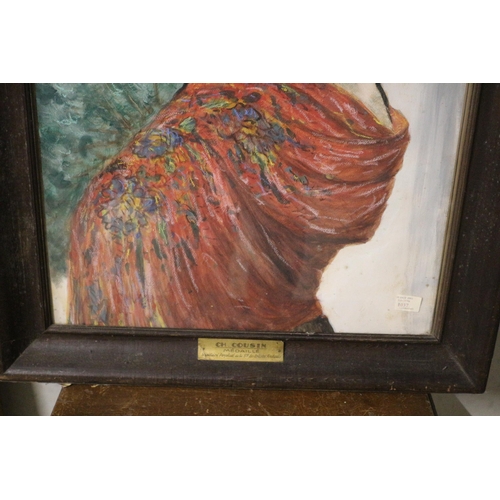 542 - Framed and Glazed Oil on Canvas - Mysterious Spanish Lady - by CH Cousin