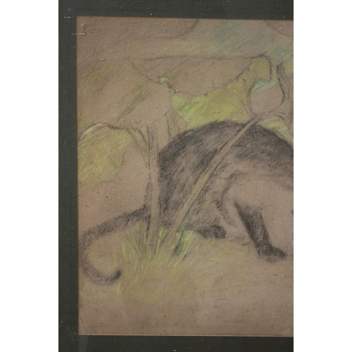 545 - Framed and Glazed Early 20th Century English School Pastel Painting of a Prowling Cat Chasing a Butt... 