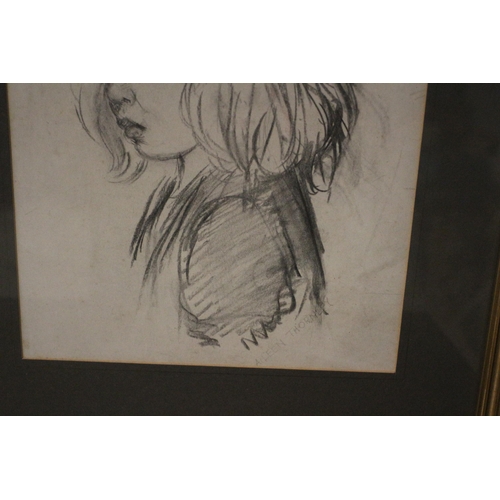 548 - Charcoal Painting of a Young Girl by Aileen Thornley - Framed and Glazed