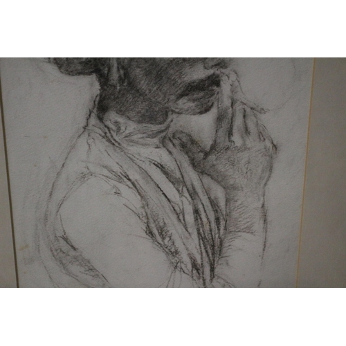 549 - Aileen Thornley - Charcoal Painting of a Smoking Arab Man - Framed and Glazed