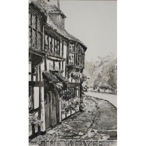 553 - John d'Arcy Thornley Ink and Wash of Weavers Biddenden - Framed - 1992