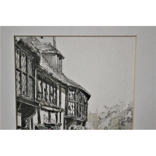 553 - John d'Arcy Thornley Ink and Wash of Weavers Biddenden - Framed - 1992