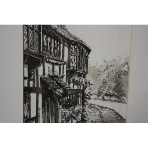 553 - John d'Arcy Thornley Ink and Wash of Weavers Biddenden - Framed - 1992