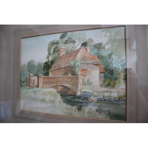 37 - Watercolour of House by River, 63 x 53cm