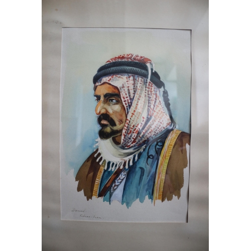 39 - Watercolour Titled: Demon - Of Iranian Gentleman in Head Gear & Scarf - 41 x 48cm