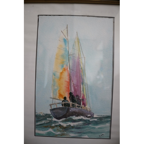 48 - Watercolour of a Sea Boat Sailing, 29 x 39 cm