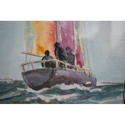 48 - Watercolour of a Sea Boat Sailing, 29 x 39 cm