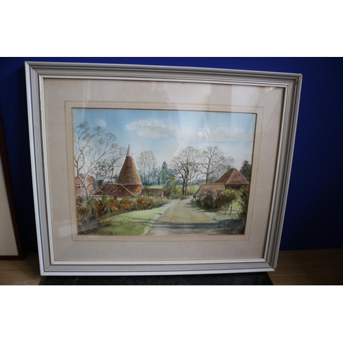 53 - Watercolour Oast House Scene, 44 x 54cm - Signed