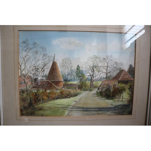 53 - Watercolour Oast House Scene, 44 x 54cm - Signed