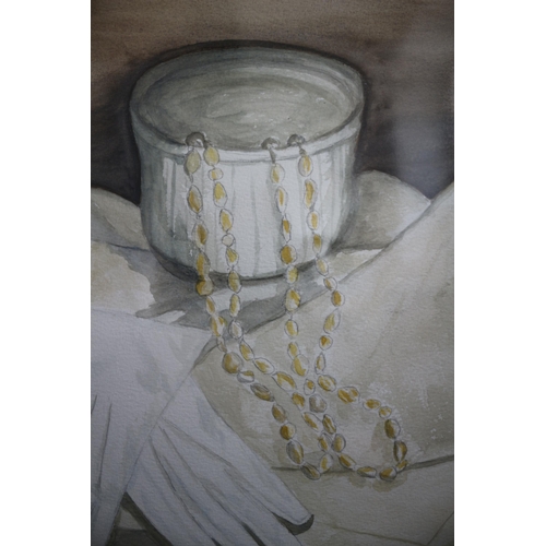 54 - Watercolour Gloves & Necklace, 44 x 35 cm