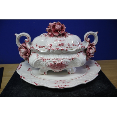 584 - Large, Believed to be Italian Origin, Tureen with Floral Design