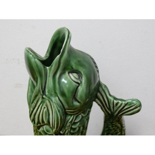 3 - Glug Jug In The Design of a Fish, Green, Minor Chip, 20cm Tall