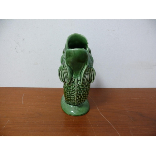 3 - Glug Jug In The Design of a Fish, Green, Minor Chip, 20cm Tall