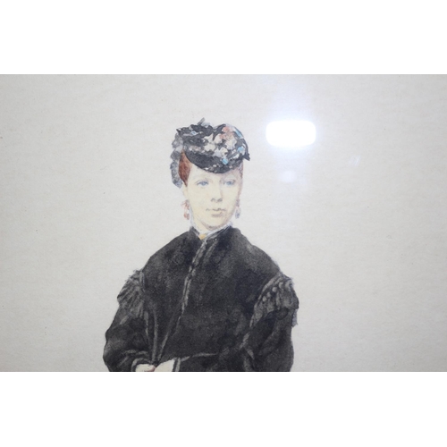 20 - Watercolour of Victorian Lady, Signed A J Walker, 35.5 x 47 cm