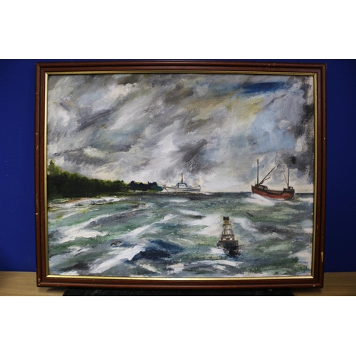 22 - Oil on Canvas of a Stormy Sea, Signed, 1914/1974, 65 x 51 cm