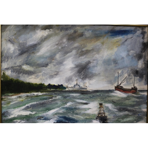 22 - Oil on Canvas of a Stormy Sea, Signed, 1914/1974, 65 x 51 cm