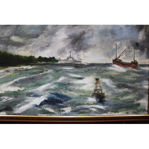 22 - Oil on Canvas of a Stormy Sea, Signed, 1914/1974, 65 x 51 cm