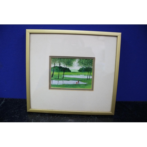 24 - Small Watercolour of a Park and Lake, Signed, 21 x 19cm