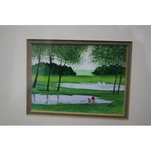 24 - Small Watercolour of a Park and Lake, Signed, 21 x 19cm